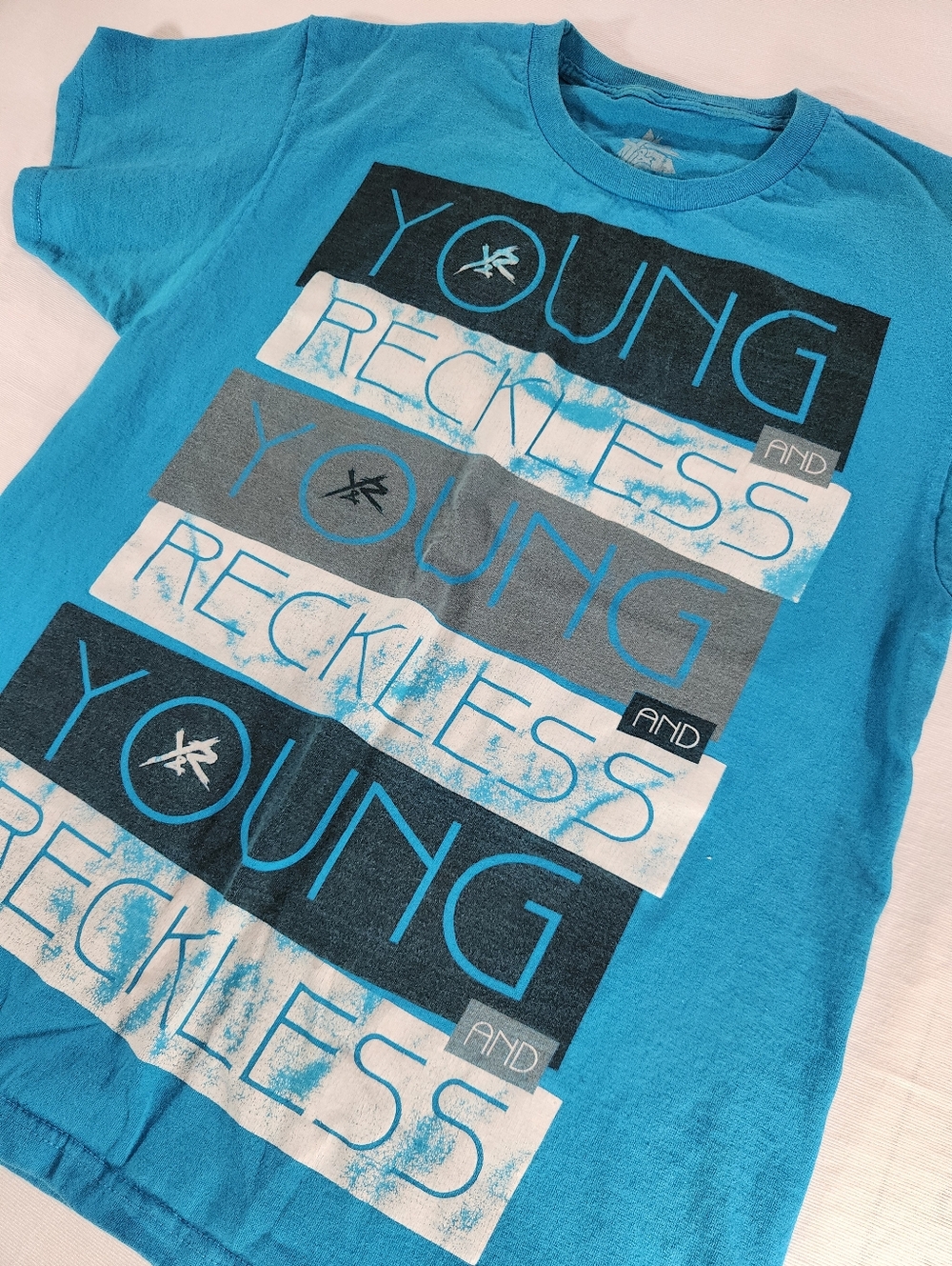 Young & Reckless Graphic Logo T-Shirt Blue Men's Short Sleeve Crew Neck Size L